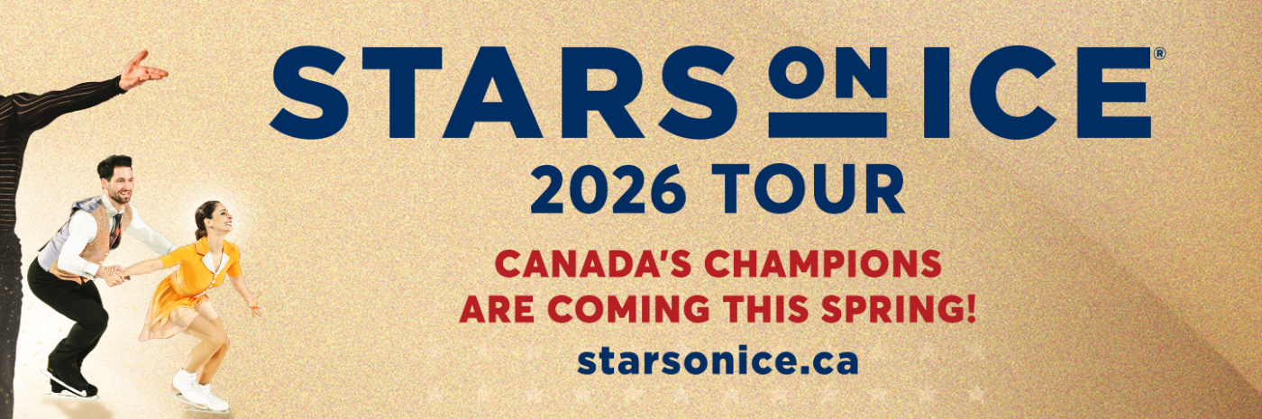 A poster for Stars on Ice 2026 Tour; Canada's Champions are coming the spring! starsonice.ca